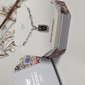 NWT Bomb Party October 'See Me Now' Black Fire Opal on Rhodium Necklace